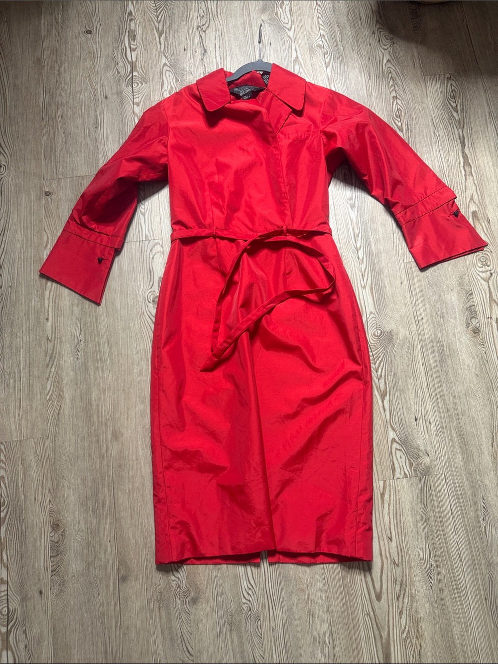 Red Belted Midi Dress with Collar - Women's